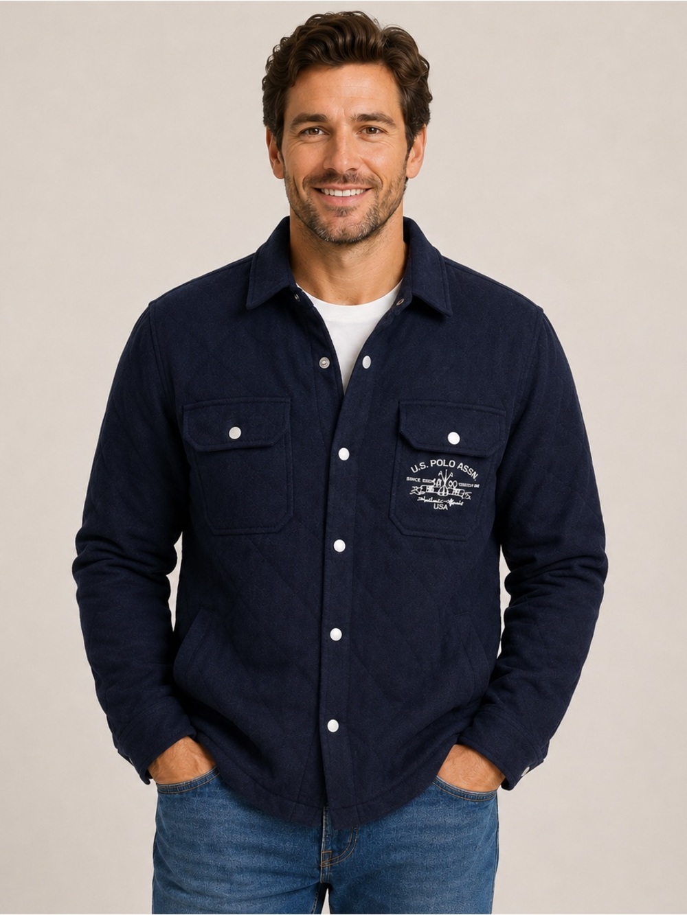 U.S. Polo Assn. Men’s Quilted Shirt Jacket - Dark Blue - Size Medium